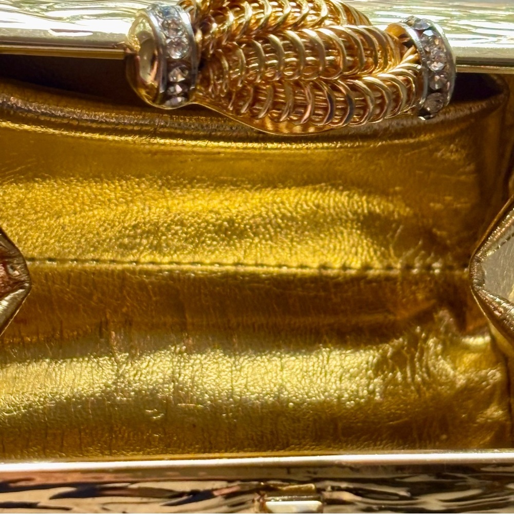 Vintage Rodo Gold Metal Swarovski Crystal Clutch Purse - Picture 6 of 12